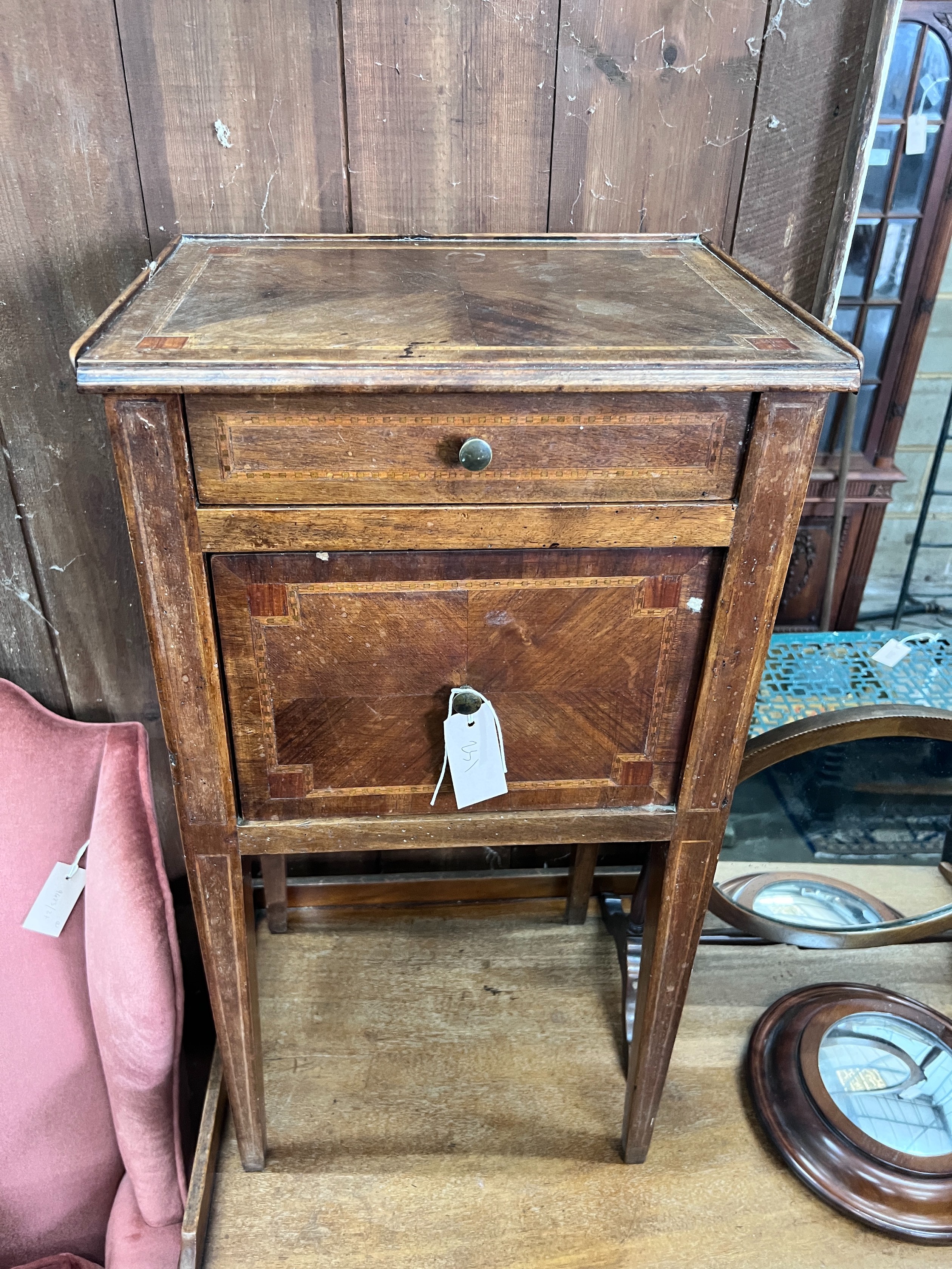 A 19th century Italian walnut bedside cabinet, width 40cm *Please note the sale commences at 9am.